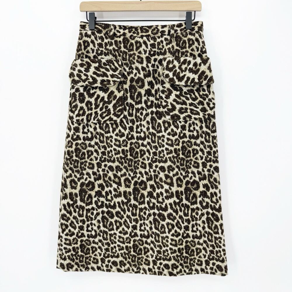 No. 6 Store Midi Skirt S Women's Leopard Print Mob Wife Glam High Waist Textured